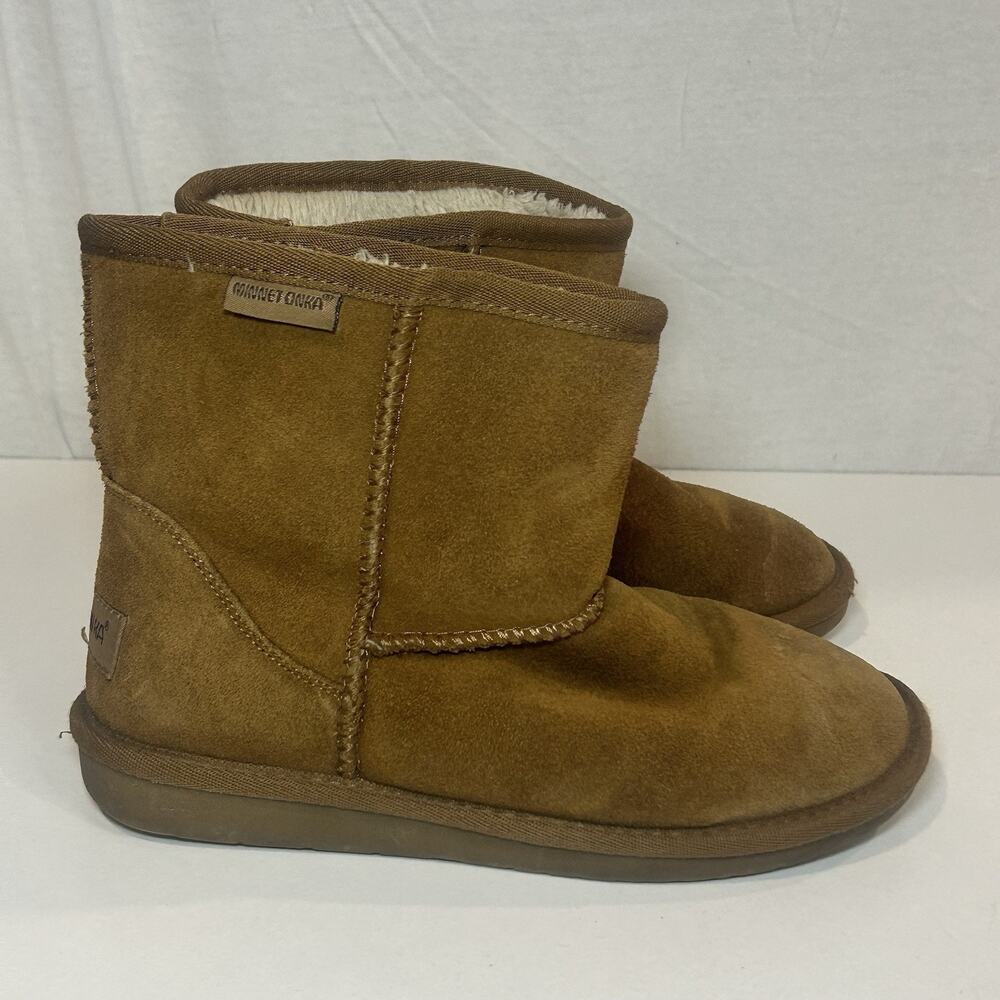 Minnetonka Ankle Boots Booties Mini‎ Faux Fur Shearling Winter Suede Womens 6